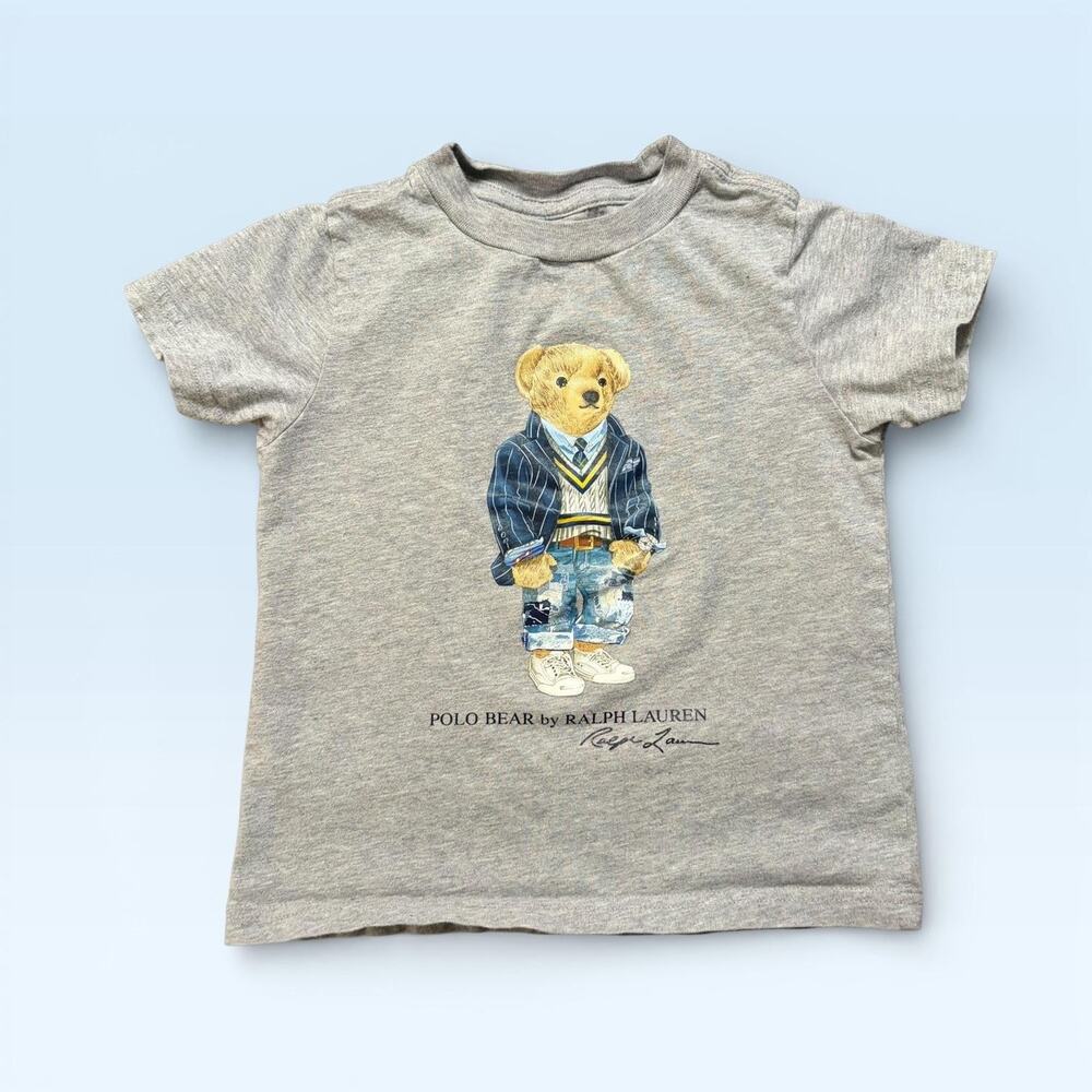 Polo Ralph Lauren Polo Bear Shirt Toddler 2T Gray Graphic Short Sleeve Kids